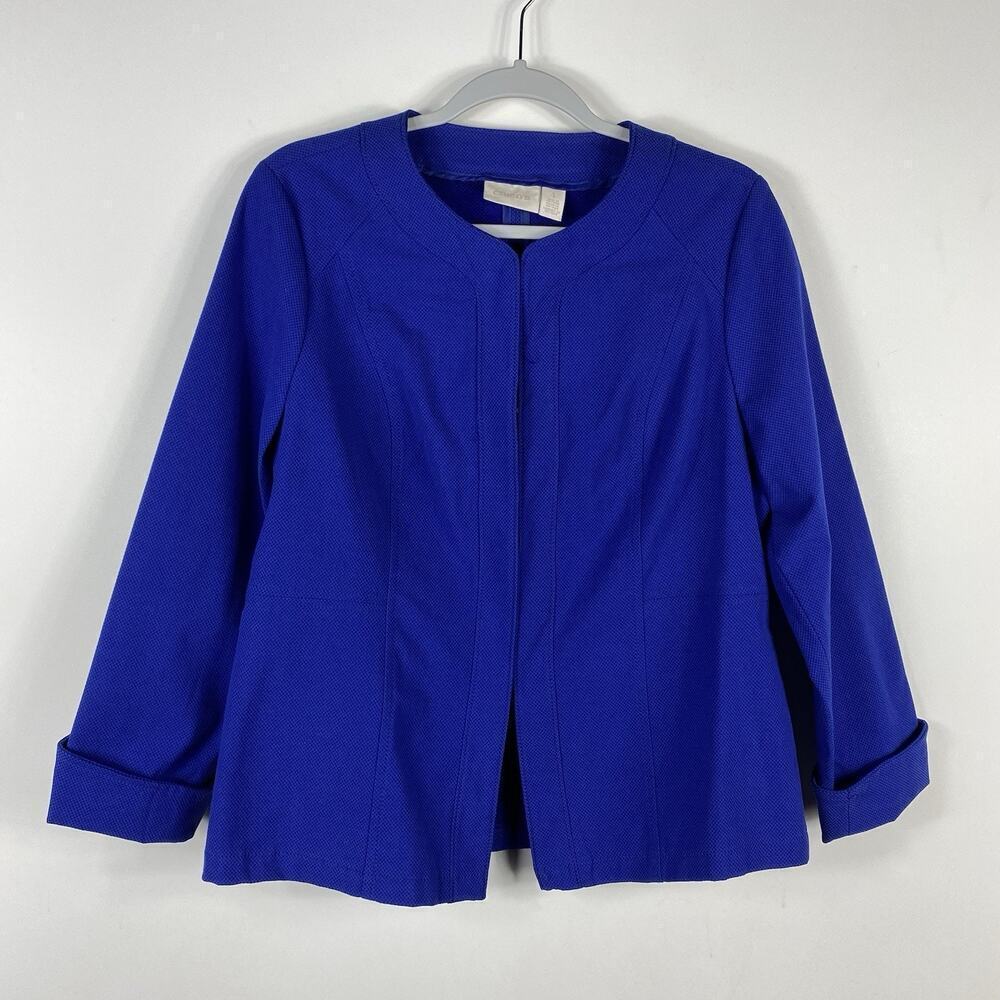 Chico's Jacket Medium 1 8 Blue Textured Casual